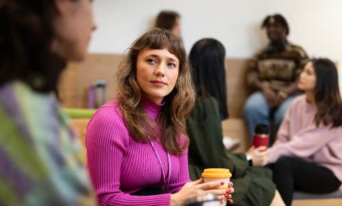 Student in pink jumper